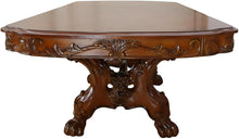 Load image into Gallery viewer, 46" Dark Brown Free Form Solid Wood Double Pedestal Base Dining Table
