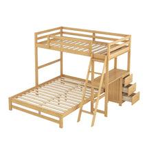 Load image into Gallery viewer, Twin over Full Bunk Bed with Built-in Desk and Three Drawers, Natural
