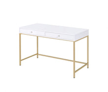 Load image into Gallery viewer, 47" White and Gold Computer Desk With Two Drawers

