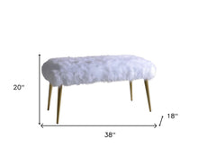 Load image into Gallery viewer, 18" White and Gold Upholstered Faux Fur Bench
