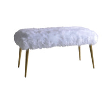Load image into Gallery viewer, 18" White and Gold Upholstered Faux Fur Bench
