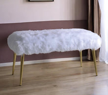 Load image into Gallery viewer, 18" White and Gold Upholstered Faux Fur Bench
