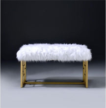 Load image into Gallery viewer, 18" White and Gold Upholstered Faux Fur Bench
