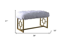 Load image into Gallery viewer, 18" White and Gold Upholstered Faux Fur Bench
