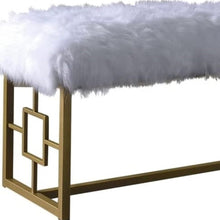 Load image into Gallery viewer, 18" White and Gold Upholstered Faux Fur Bench
