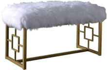 Load image into Gallery viewer, 18" White and Gold Upholstered Faux Fur Bench
