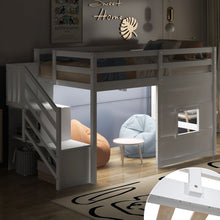 Load image into Gallery viewer, Loft Bed With Storage Staircase, Window &amp; LED Light
