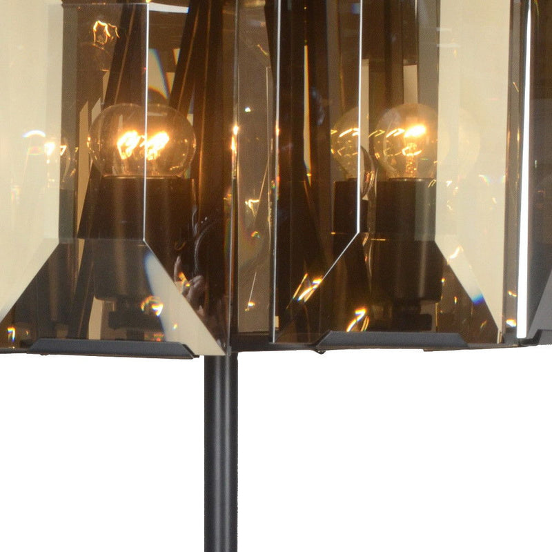 Metal Four Light Cylinder Bedside Table Lamp With Amber Round Shade - Bronze