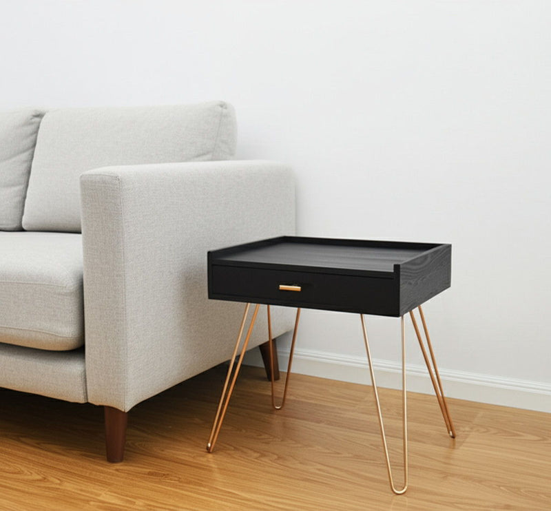 24" End Table With Drawer - Gold And Black