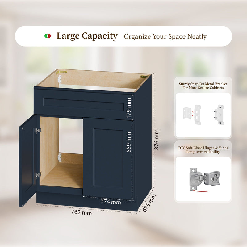Shaker Base Cabinet With Soft-Close Drawer & Double Doors, Adjustable Shelf
