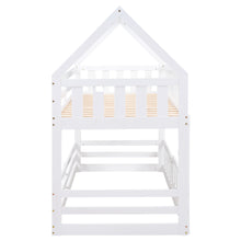 Load image into Gallery viewer, Twin over Twin House Bunk Bed with Fence and Door, White
