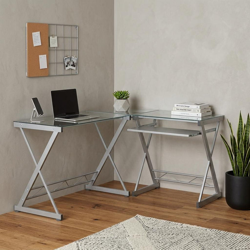 Stainless Corner Computer Desk - Clear