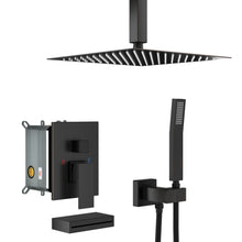 Load image into Gallery viewer, Shower System With Waterfall Tub Spout And 12" Ceiling Mount Square Shower Head - Oil-Rubbed Bronze

