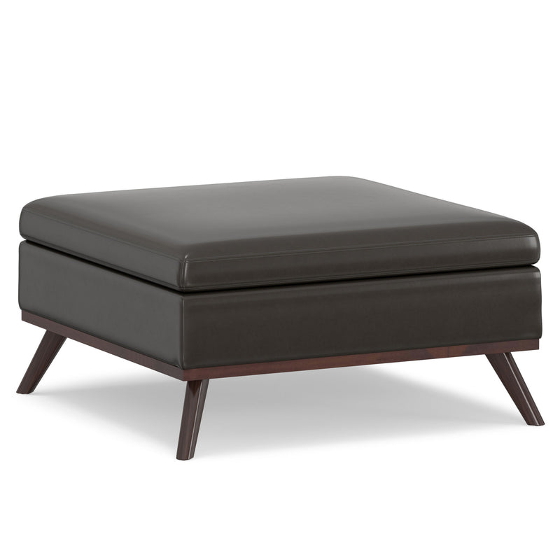 36" Leather Cocktail Ottoman With Storage - Brown