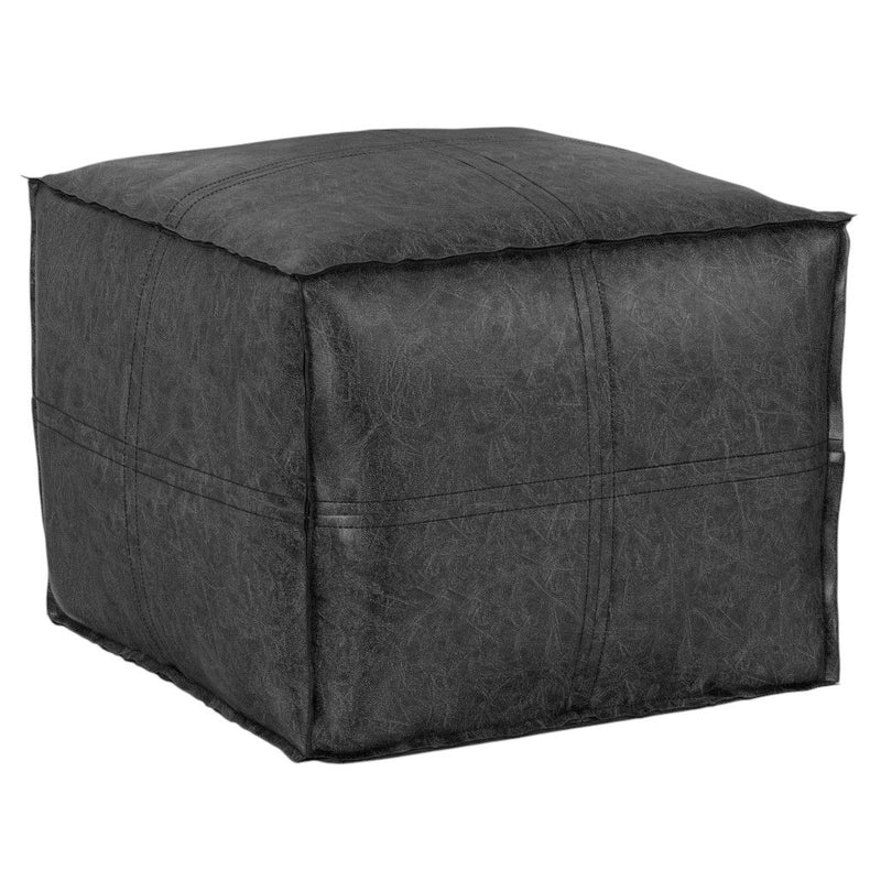 18" Faux Leather Pouf Ottoman - Black
