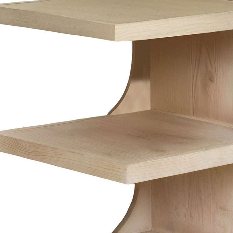 Solid Wood End Table With Two Shelves - Natural