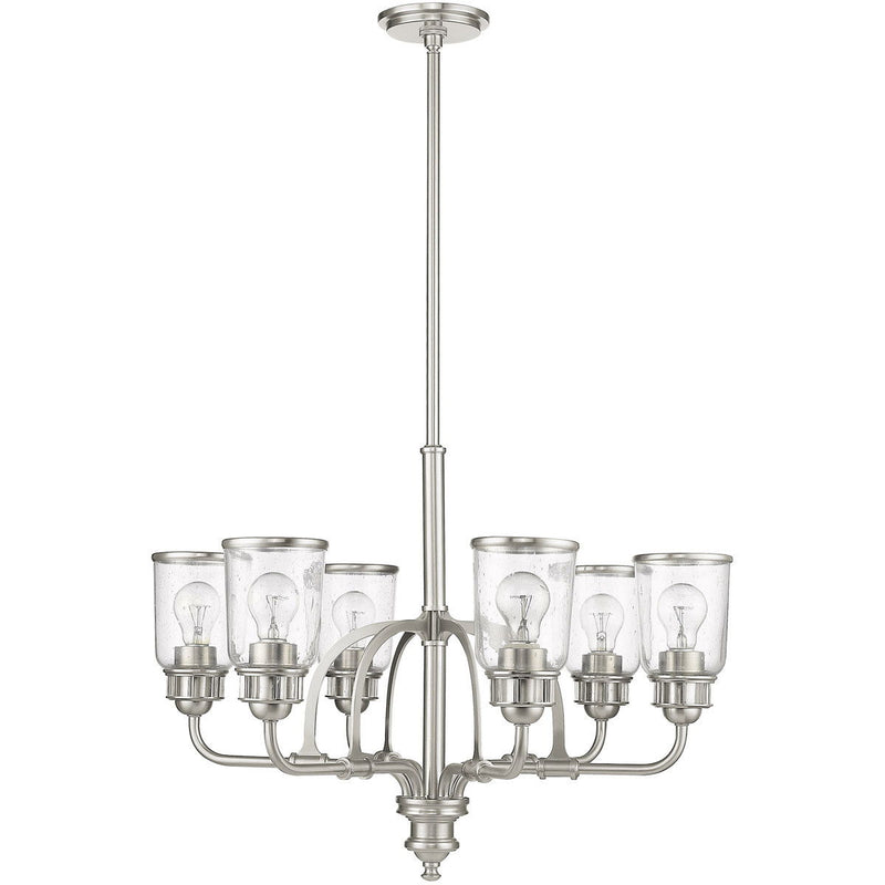 27'' Six Light Metal Dimmable Chandelier With Shades - Nickel / Clear