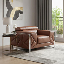 Load image into Gallery viewer, Mod Leather And Chrome Deco Accent Chair - Terra Cotta
