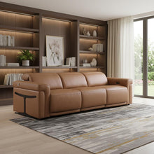 Load image into Gallery viewer, Top Grain Leather Reclining Metal USB Sofa (720429) - Chestnut
