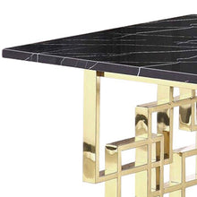 Load image into Gallery viewer, 79" Marble And Metal Double Pedestal Base Dining Table - Black / Gold
