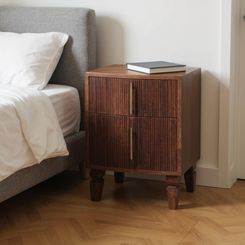 22" Solid Wood 2-Drawer Nightstand - Brown