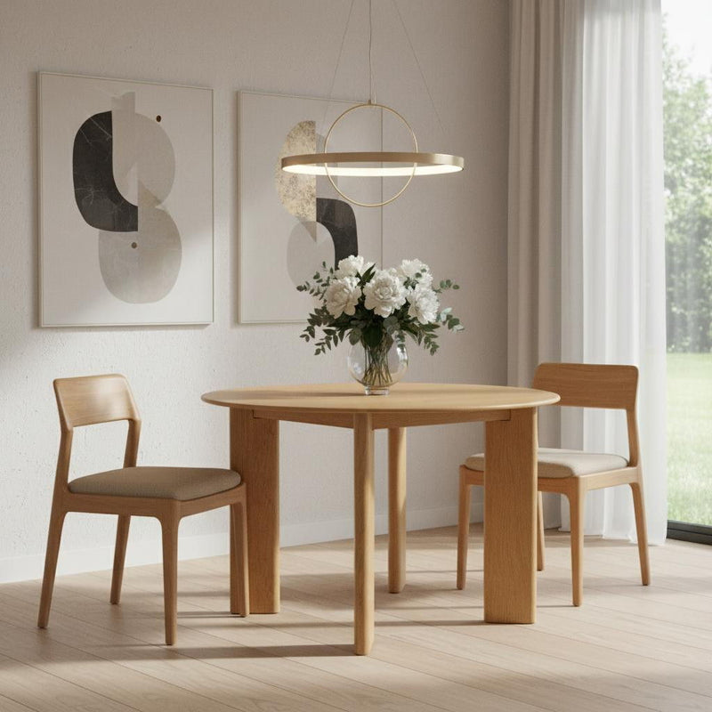 42" Solid Wood Round Top Dining Table - Beige