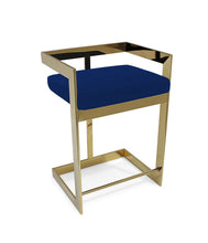 Load image into Gallery viewer, 26" Metal And Velvet Low Back Counter Height Bar Chair - Blue / Gold
