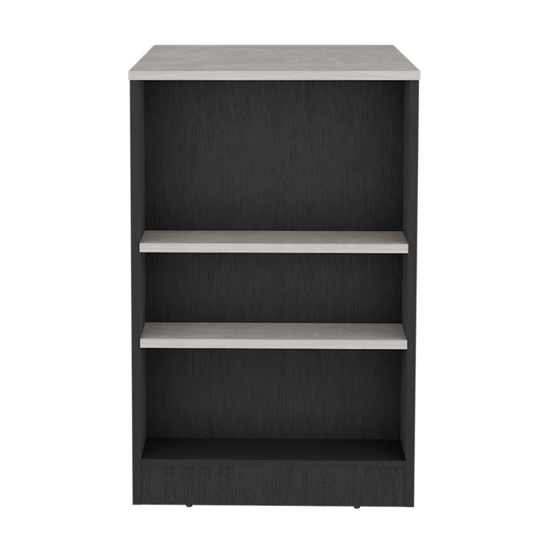36" Faux Marble And Wood Kitchen Island With Storage - Black / Gray