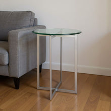 Load image into Gallery viewer, Geo Base And Glass Round End Table - Silver
