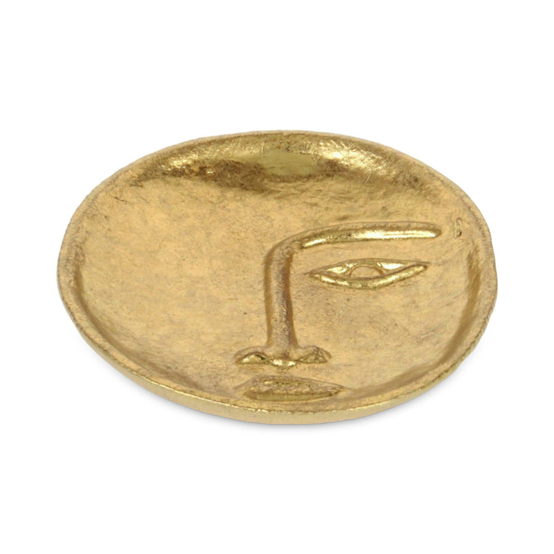 8" Cast Iron Mod Abstract Face Oval Trinket Tray - Gold
