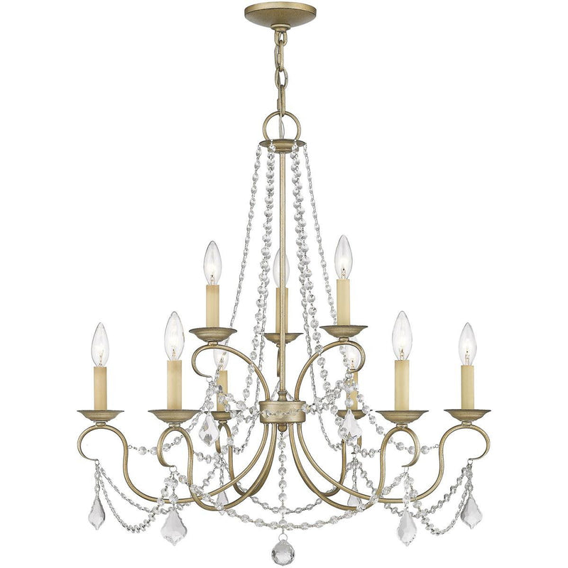 Nine Light Dimmable Chandelier With Shades - Silver