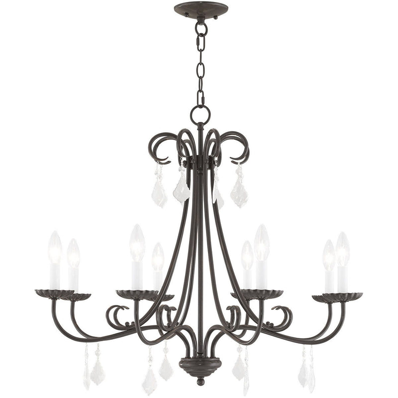 25" Eight Light Dimmable Chandelier With Shades - Bronze