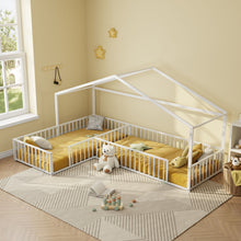 Load image into Gallery viewer, L-Shaped Montessori Bed For 2 Kids With Partitioned Fence
