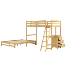 Load image into Gallery viewer, Twin over Full Bunk Bed with Built-in Desk and Three Drawers, Natural
