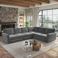 Load image into Gallery viewer, L-Shaped Sofa Couch With Pull Out Bed With Nailhead Trim &amp; Rolled Arm
