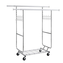 Load image into Gallery viewer, Heavy Duty Double Clothing Garment Rack With Shelves - Silver
