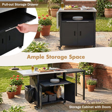 Load image into Gallery viewer, Foldable Outdoor Prep Station BBQ Cart With Trash Rack
