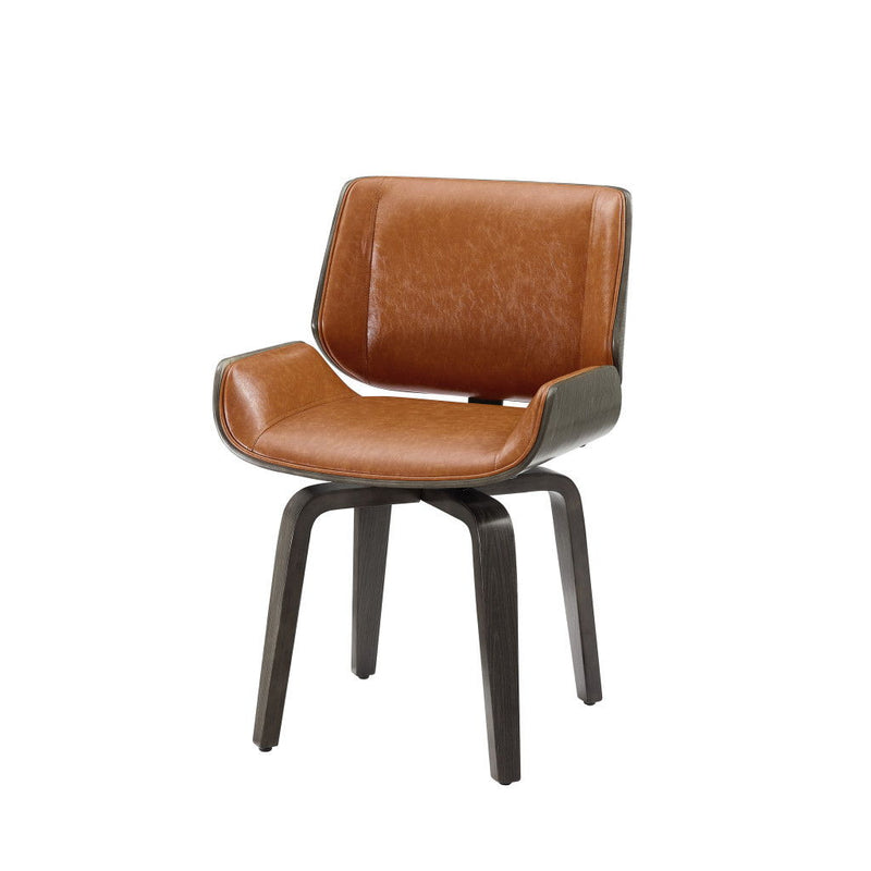 Upholstered Faux Leather Curved Back Dining Side Chair - Light Brown