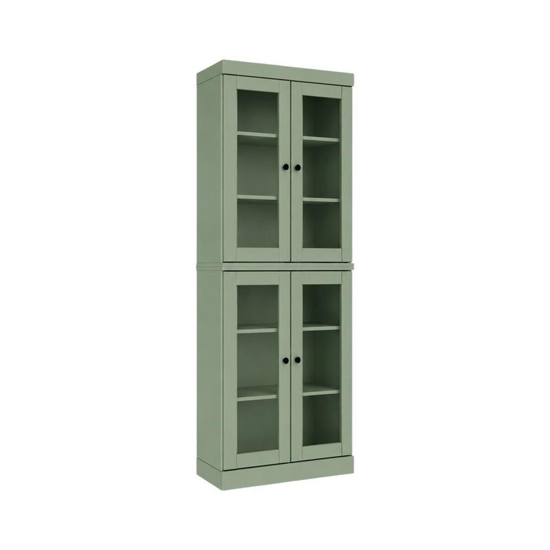 Solid Wood Adjustable Six Tier Library Bookcase With Four Doors (745696) - Sage