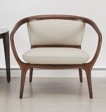 Load image into Gallery viewer, Faux Leather And Walnut Solid Color Lounge Chair - Beige

