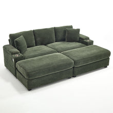 Load image into Gallery viewer, Convertible Sectional Sofa Bed Set With Armrest Storage, Cup Holder, USB, 4 Seater - Green
