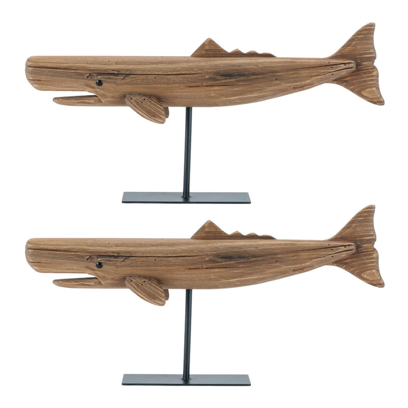 Metal Whale Statue (Set of 2) - Brown