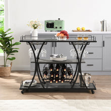 Load image into Gallery viewer, Industrial Bar Cart Kitchen Bar &amp; Serving Cart For Home With Wheels 3 Tier Storage Shelves - Black / Gray
