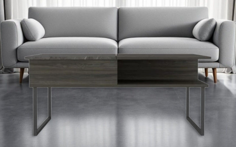 Metal Lift Top Coffee Table With Two Shelves - Gray And Onyx