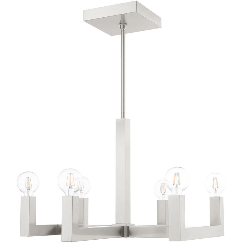 20'' Six Light Dimmable Chandelier With Shades - Nickel
