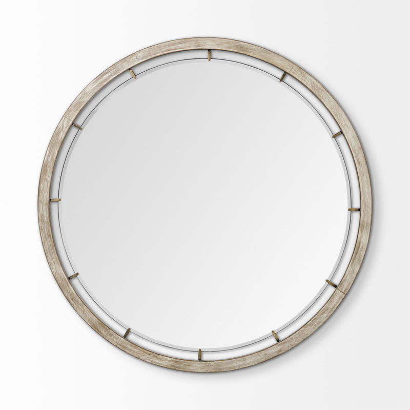 54" Round Framed Accent Mirror - Brown