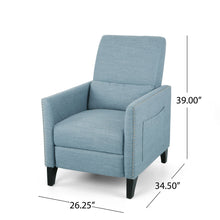 Load image into Gallery viewer, Repose Upholstered Recliner Chair With Nailhead Trim And Side Pocket - Light Blue
