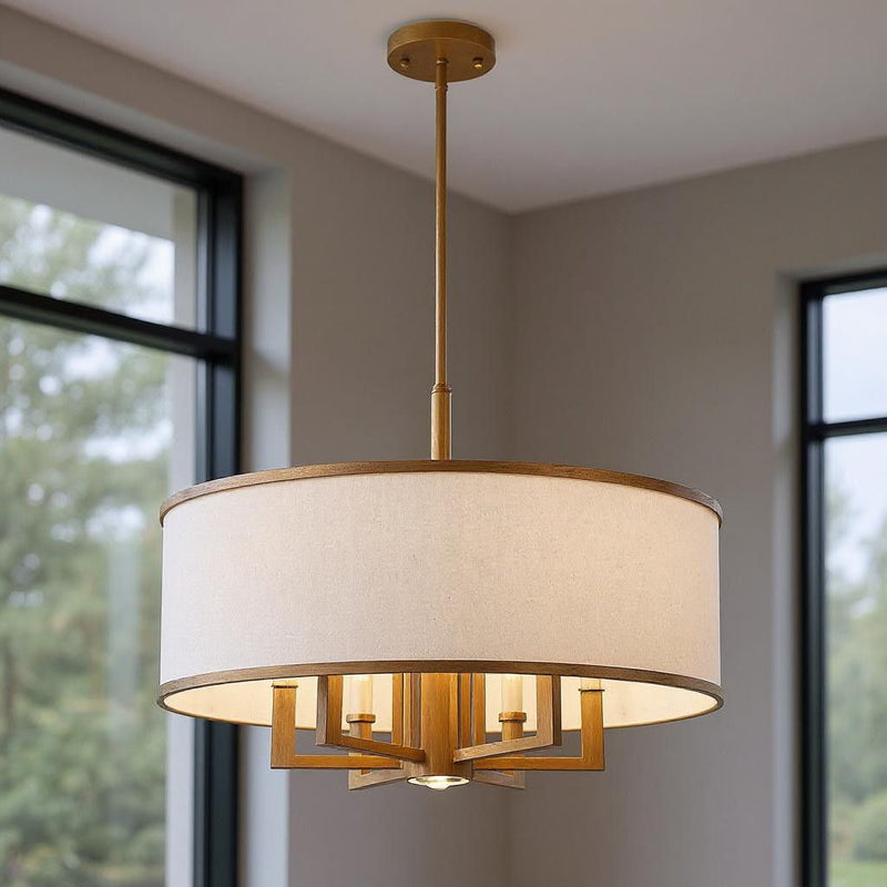 Seven Light Dimmable Chandelier With Shades - Antiqued Gold