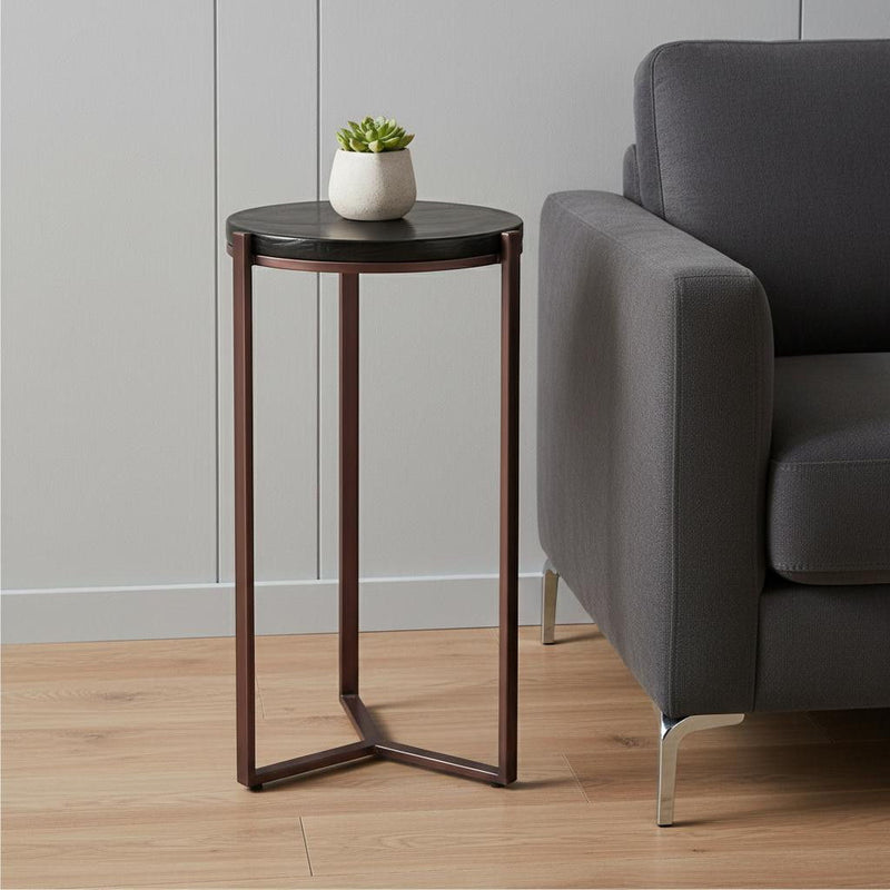 22" Modern Iron Pedestal End Table - Bronze