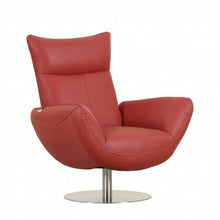 Load image into Gallery viewer, Genuine Leather Swivel Lounge Chair - Red And Silver

